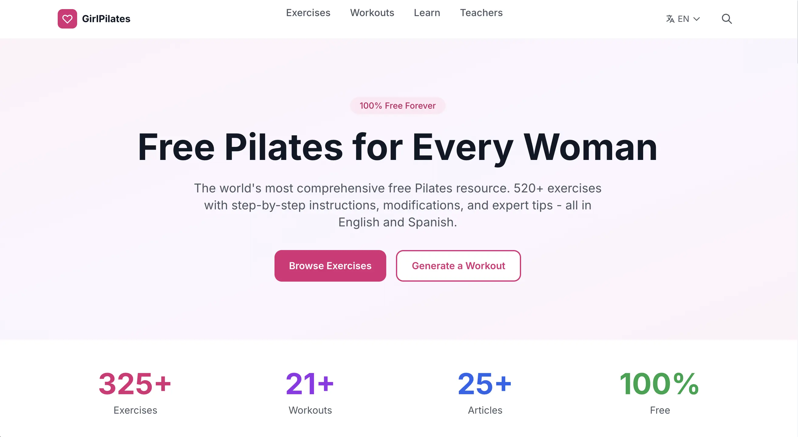 Captura de pantalla del sitio web GirlPilates.com